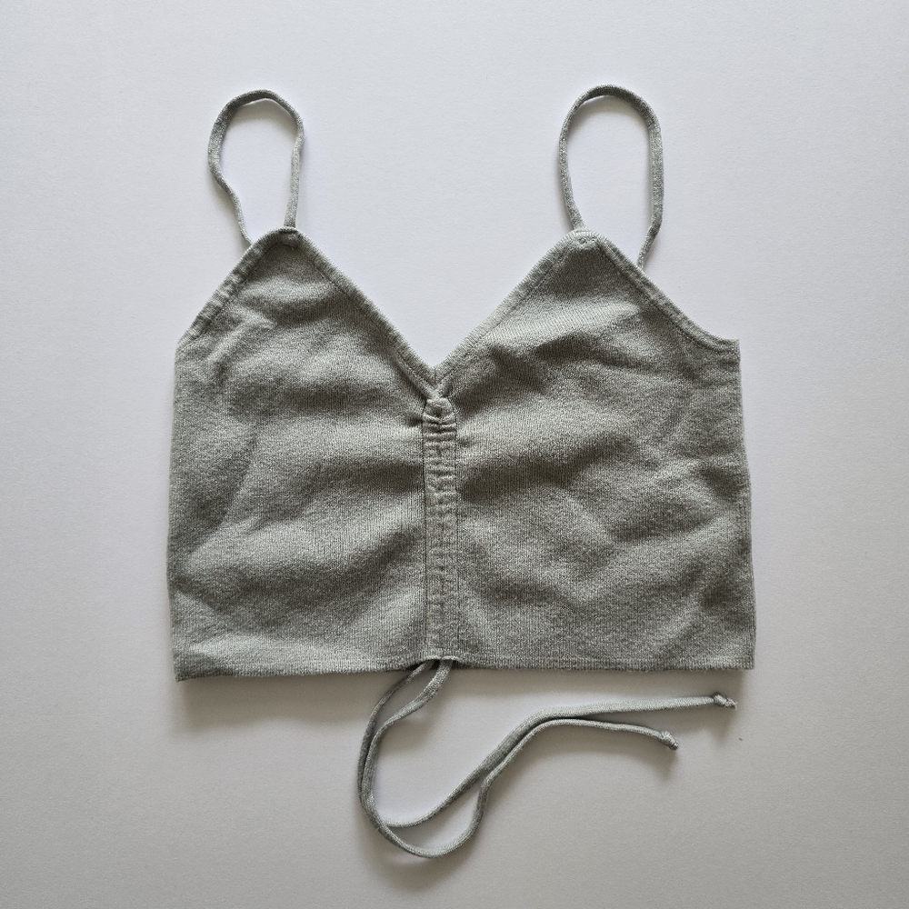 Light Olive Green Ruched Crop Top With Strings